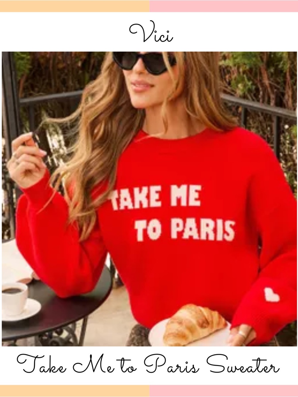 Vici Red Crewneck Sweater with 'Take Me to Paris' Text